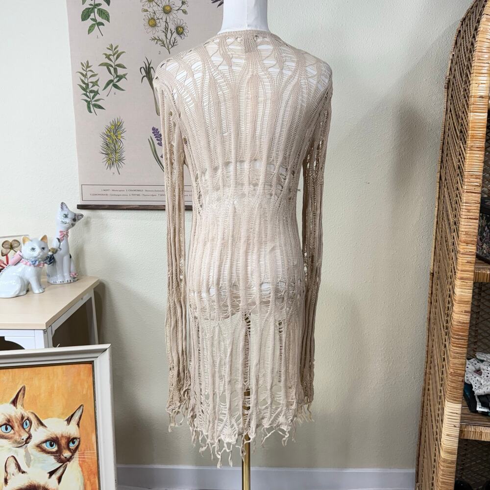 Y2k Open Knit Fringe Cardigan Sweater Fairy Grunge Gloomy Coquette Goblincore S - Picture 3 of 8